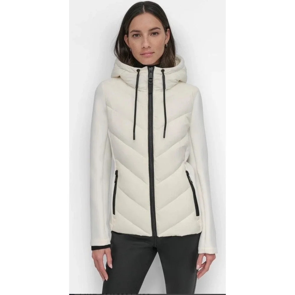 NWT DKNY Women's Hooded Scuba Puffer Coat White‎ Size XXL